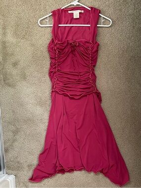 Max Studio Sleeveless Ruched Magenta High-Low Maxi Dress